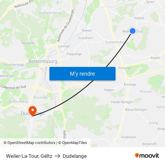 Weiler-La-Tour, Gëltz to Dudelange map