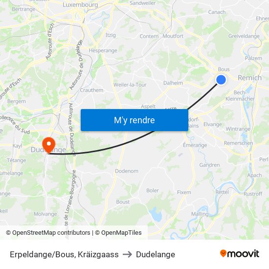 Erpeldange/Bous, Kräizgaass to Dudelange map