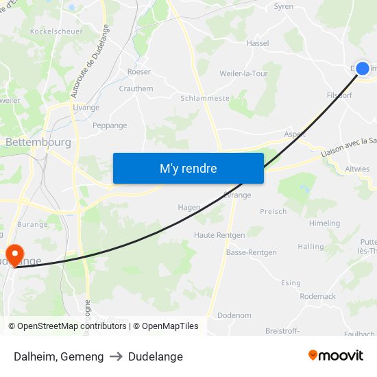 Dalheim, Gemeng to Dudelange map