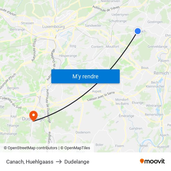 Canach, Huehlgaass to Dudelange map