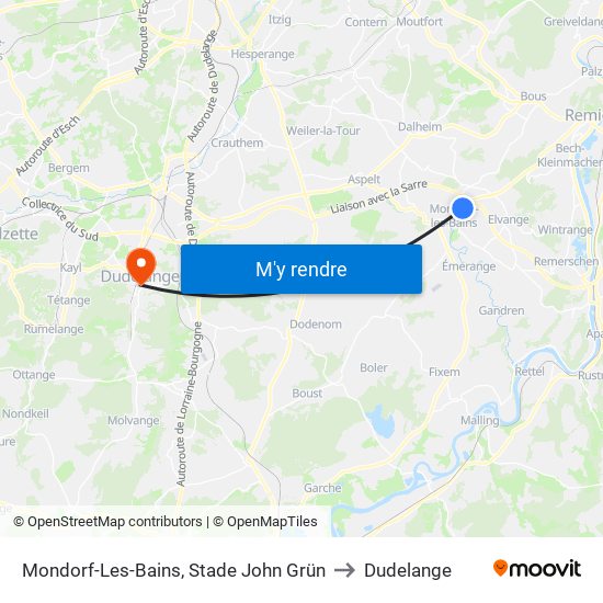 Mondorf-Les-Bains, Stade John Grün to Dudelange map