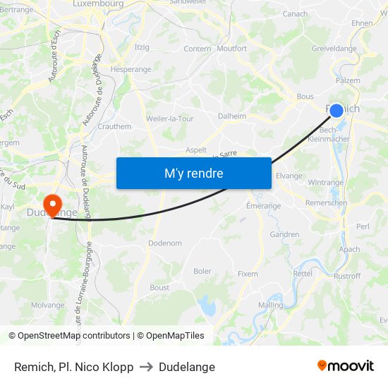 Remich, Pl. Nico Klopp to Dudelange map