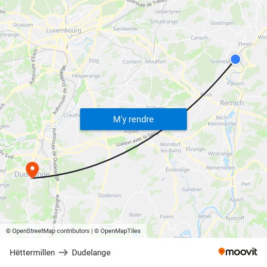 Hëttermillen to Dudelange map