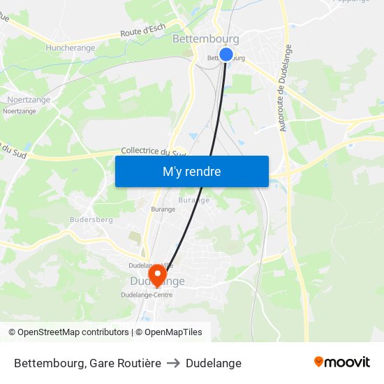 Bettembourg, Gare Routière to Dudelange map