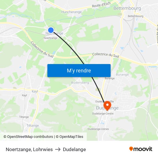 Noertzange, Lohrwies to Dudelange map