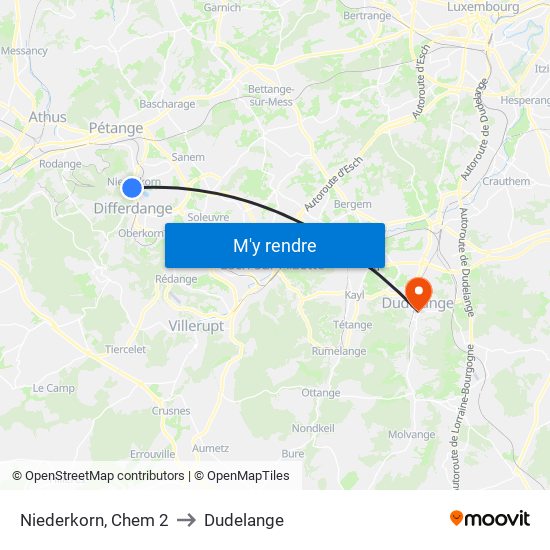 Niederkorn, Chem 2 to Dudelange map