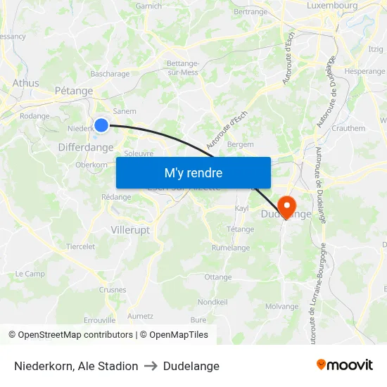 Niederkorn, Ale Stadion to Dudelange map