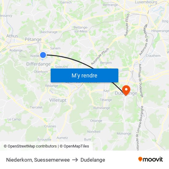 Niederkorn, Suessemerwee to Dudelange map