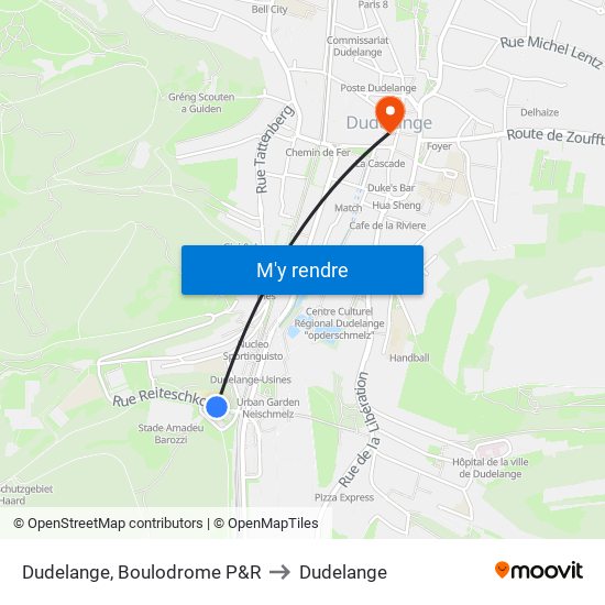 Dudelange, Boulodrome P&R to Dudelange map