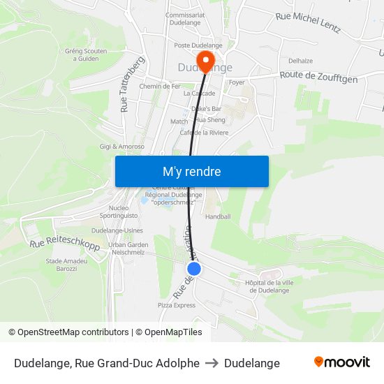 Dudelange, Rue Grand-Duc Adolphe to Dudelange map