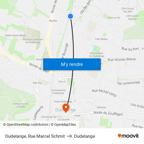 Dudelange, Rue Marcel Schmit to Dudelange map