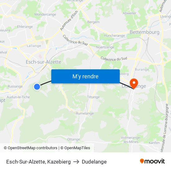 Esch-Sur-Alzette, Kazebierg to Dudelange map
