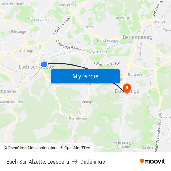 Esch-Sur-Alzette, Leesberg to Dudelange map