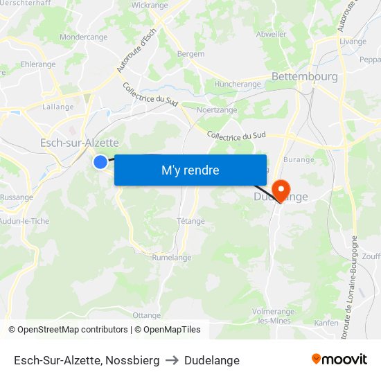 Esch-Sur-Alzette, Nossbierg to Dudelange map