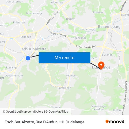 Esch-Sur-Alzette, Rue D'Audun to Dudelange map