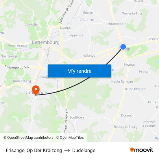 Frisange, Op Der Kräizong to Dudelange map