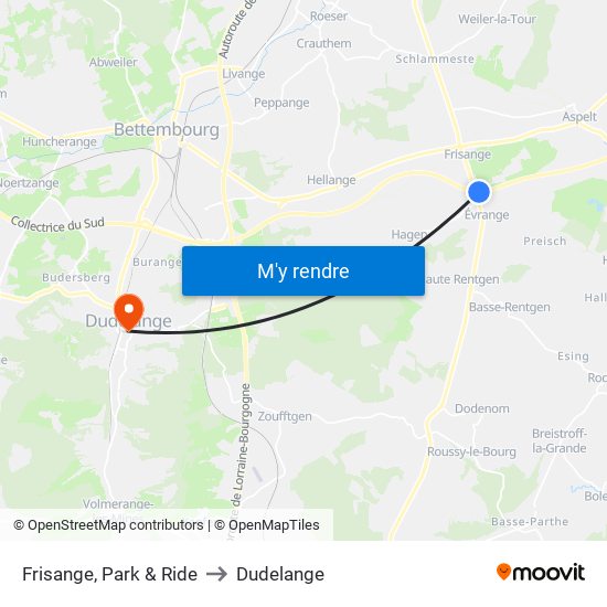 Frisange, Park & Ride to Dudelange map