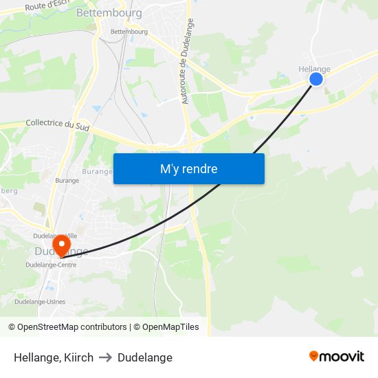 Hellange, Kiirch to Dudelange map