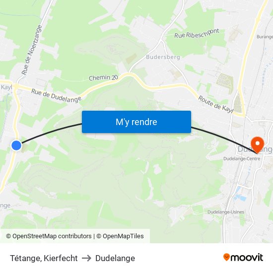 Tétange, Kierfecht to Dudelange map