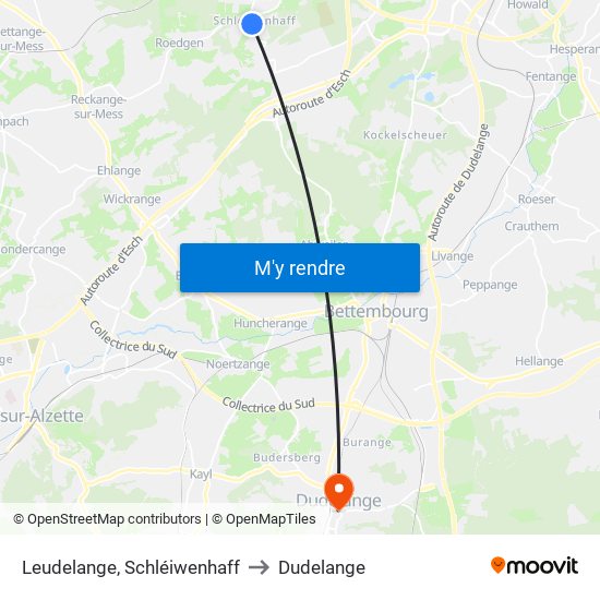 Leudelange, Schléiwenhaff to Dudelange map