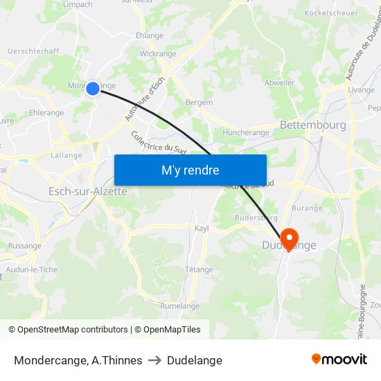 Mondercange, A.Thinnes to Dudelange map
