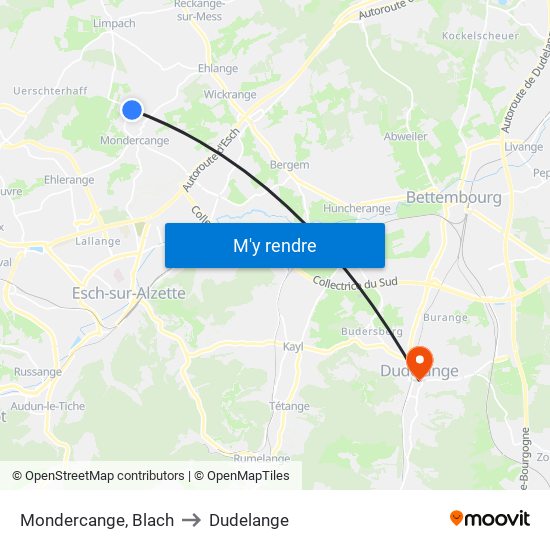Mondercange, Blach to Dudelange map
