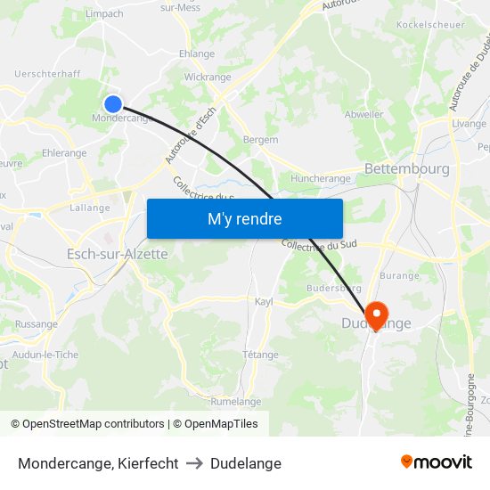 Mondercange, Kierfecht to Dudelange map