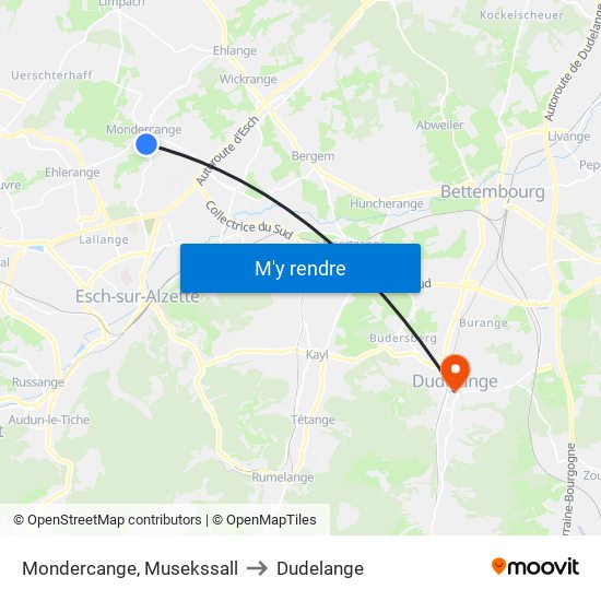 Mondercange, Musekssall to Dudelange map