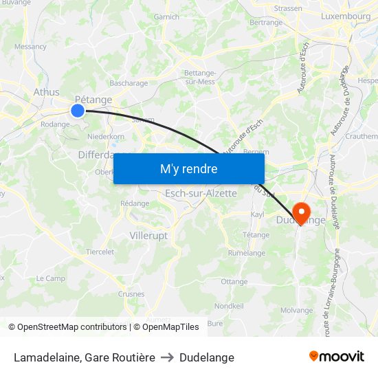 Lamadelaine, Gare Routière to Dudelange map