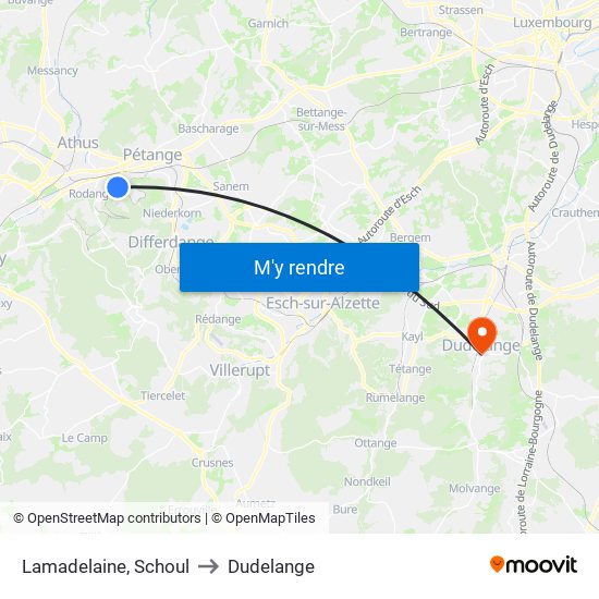 Lamadelaine, Schoul to Dudelange map