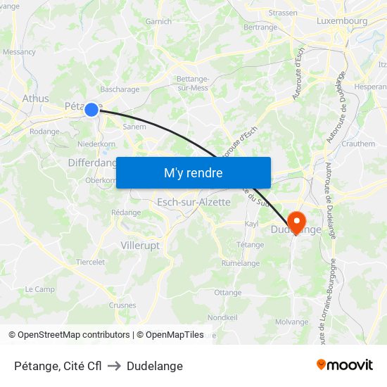 Pétange, Cité Cfl to Dudelange map