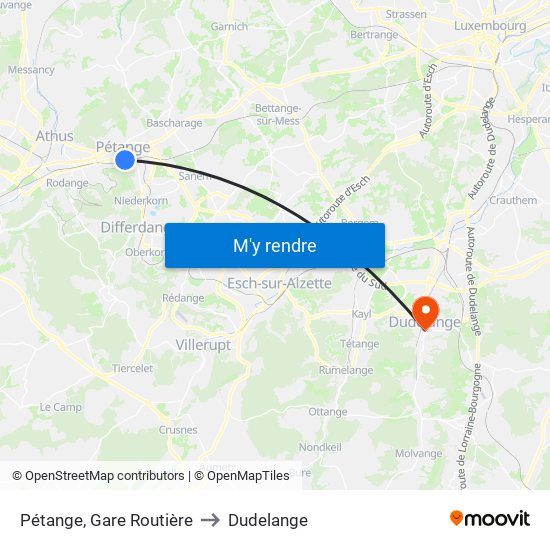 Pétange, Gare Routière to Dudelange map