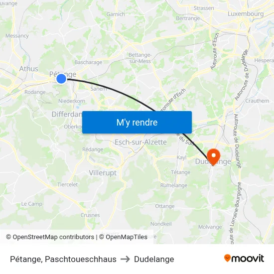 Pétange, Paschtoueschhaus to Dudelange map