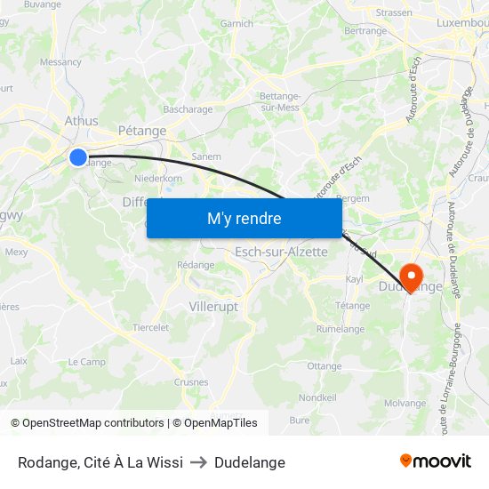 Rodange, Cité À La Wissi to Dudelange map