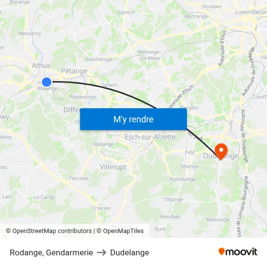 Rodange, Gendarmerie to Dudelange map