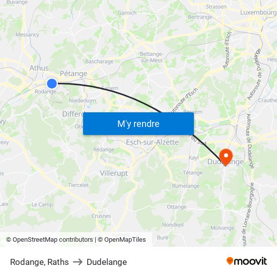 Rodange, Raths to Dudelange map