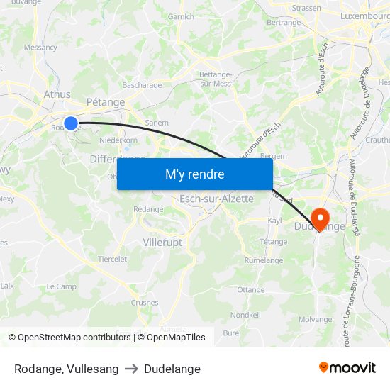 Rodange, Vullesang to Dudelange map
