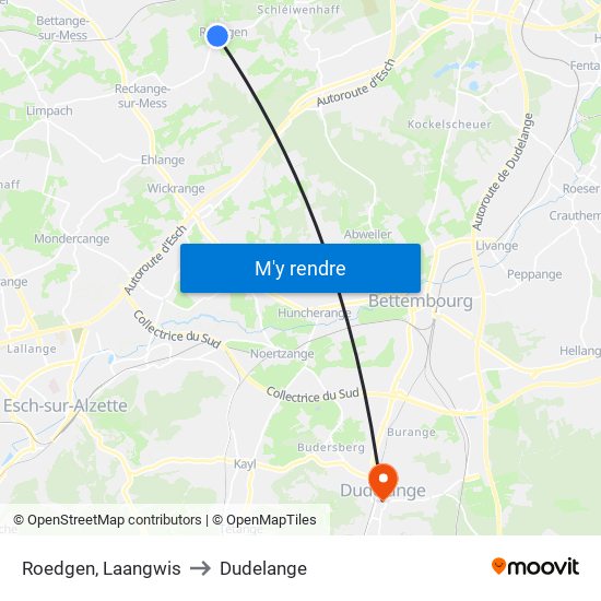 Roedgen, Laangwis to Dudelange map