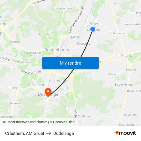 Crauthem, AM Gruef to Dudelange map