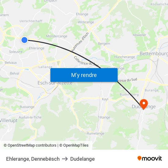 Ehlerange, Dennebësch to Dudelange map