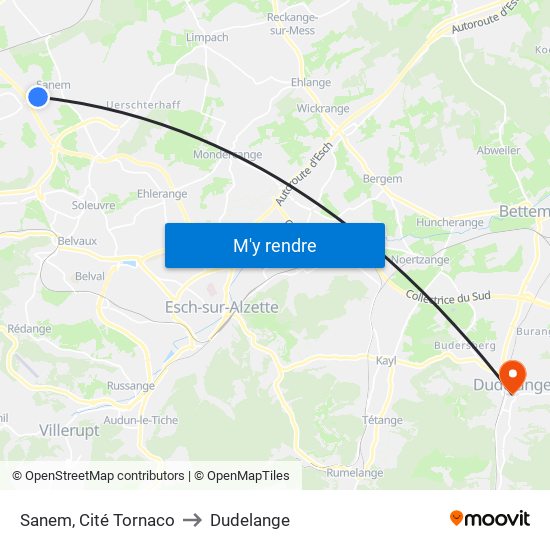 Sanem, Cité Tornaco to Dudelange map