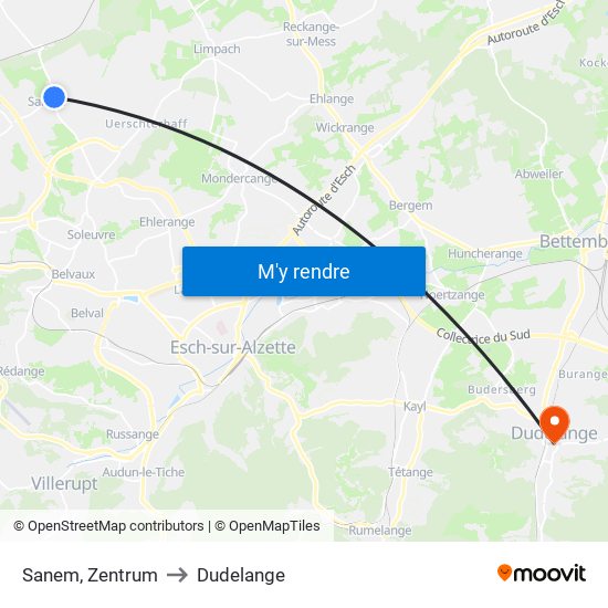 Sanem, Zentrum to Dudelange map