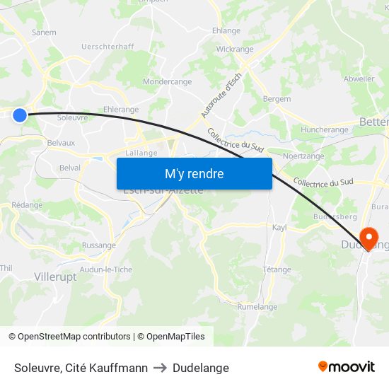 Soleuvre, Cité Kauffmann to Dudelange map