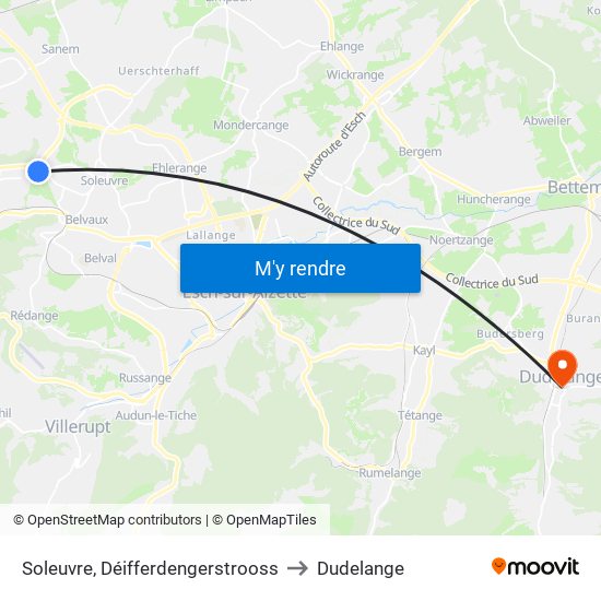 Soleuvre, Déifferdengerstrooss to Dudelange map