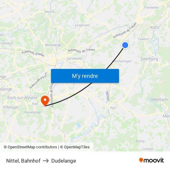 Nittel, Bahnhof to Dudelange map