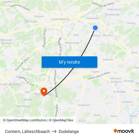 Contern, Läiteschbaach to Dudelange map