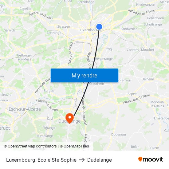 Luxembourg, Ecole Ste Sophie to Dudelange map