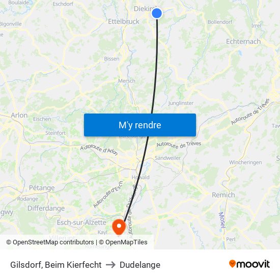 Gilsdorf, Beim Kierfecht to Dudelange map