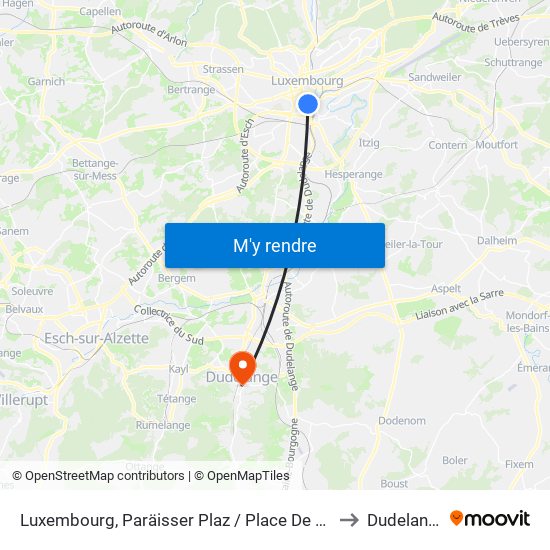 Luxembourg, Paräisser Plaz / Place De Paris to Dudelange map