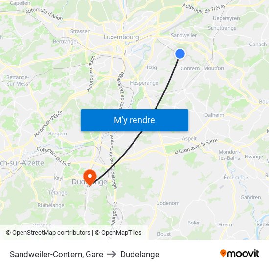 Sandweiler-Contern, Gare to Dudelange map